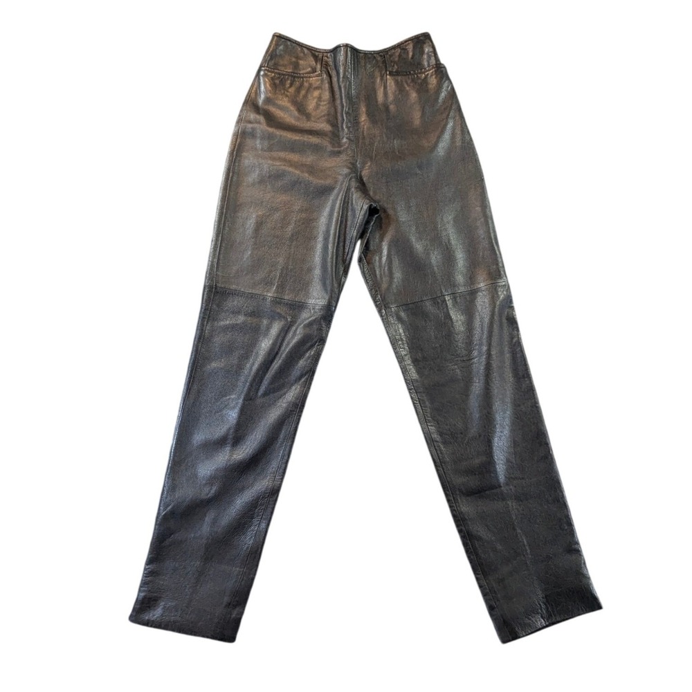 Worth Women Black Leather High Waisted Straight Leg‎ Pants Vintage Size 8